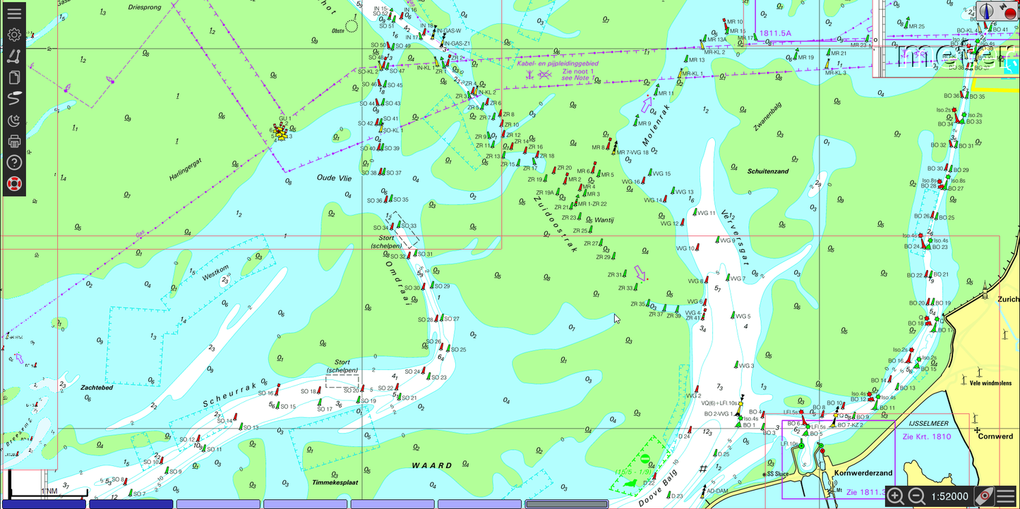 1800-serie 1811 Waddenzee West Raster Waterkaarten